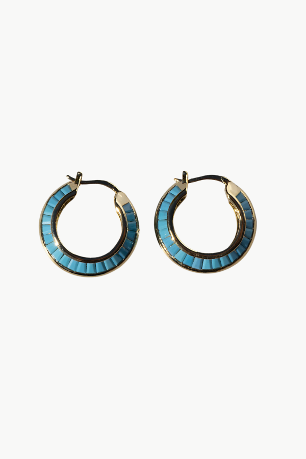 Native Gem Razor Edge Hoop Earrings - Gold/Turquoise