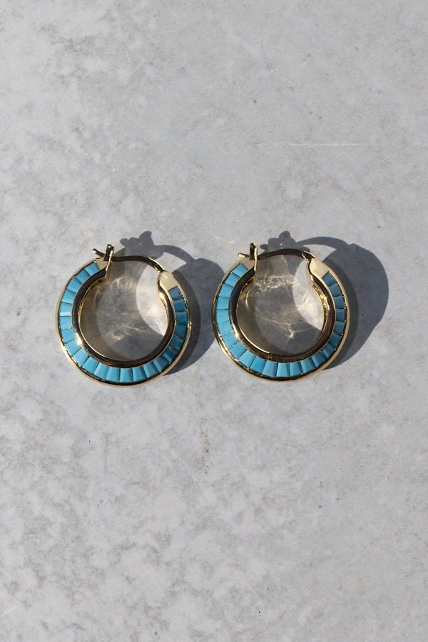 Native Gem Razor Edge Hoop Earrings - Gold/Turquoise