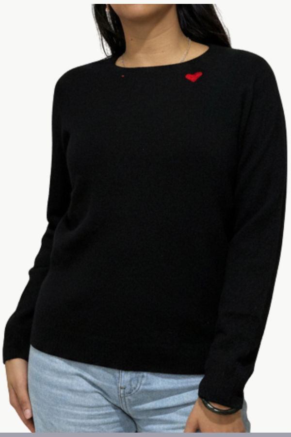 I Stole My Boyfriend's Shirt Red Heart X Cashmere Sweater - Black