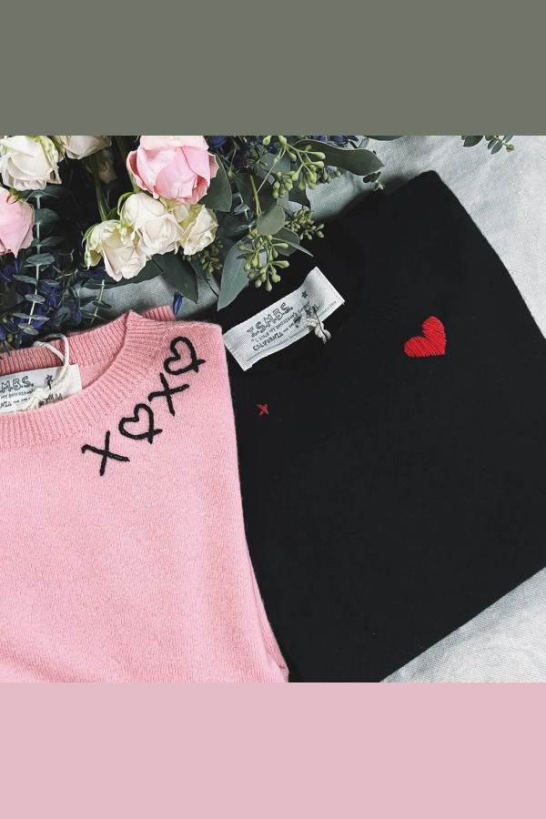 I Stole My Boyfriend's Shirt Red Heart X Cashmere Sweater - Black