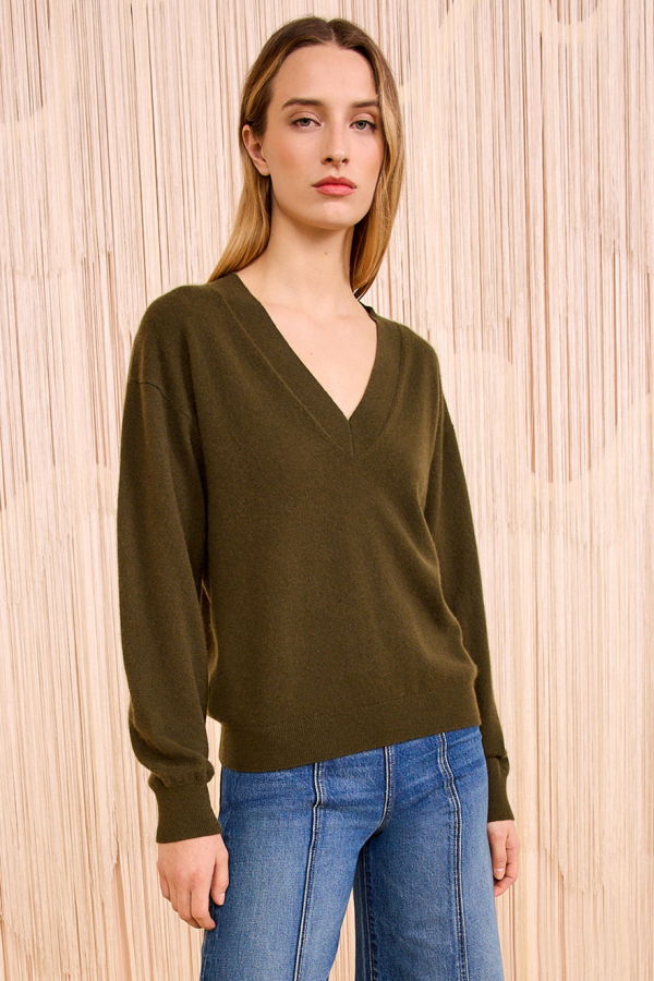 Ulla Johnson Ryla Cashmere V-Neck Pullover Sweater - Hunter