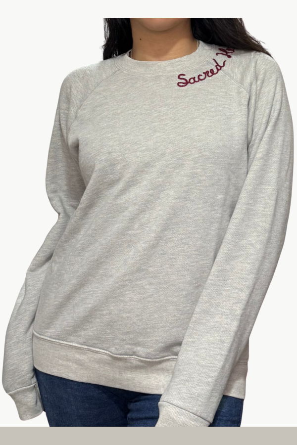 I Stole My Boyfriend's Shirt Sacred Heart Crew Sweatshirt - Grey/Maroon