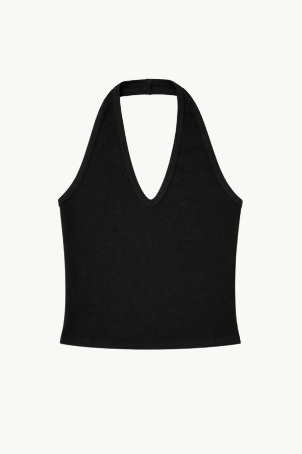 Enza Costa Silk Rib U Halter Top - Black