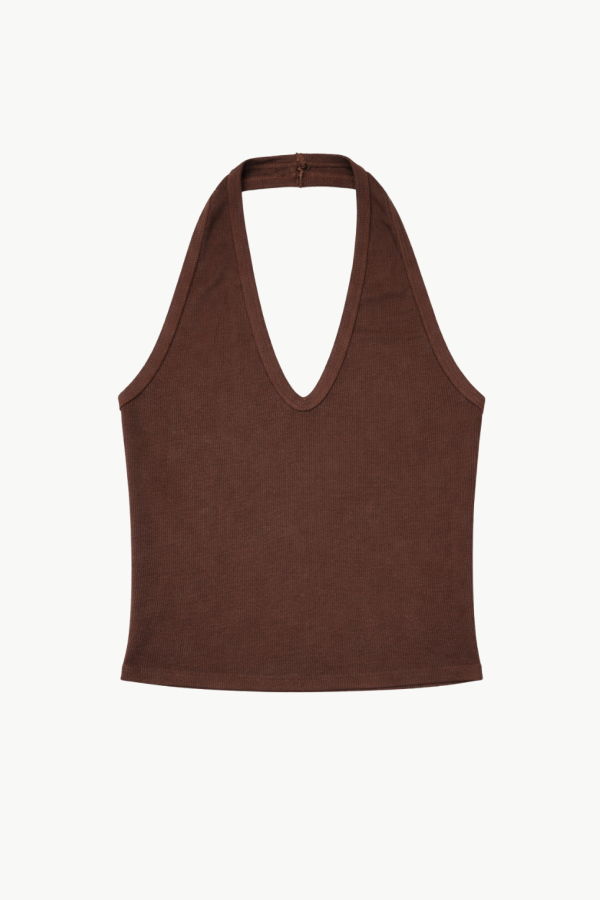 Enza Costa Silk Rib U Halter Top - Chocolate