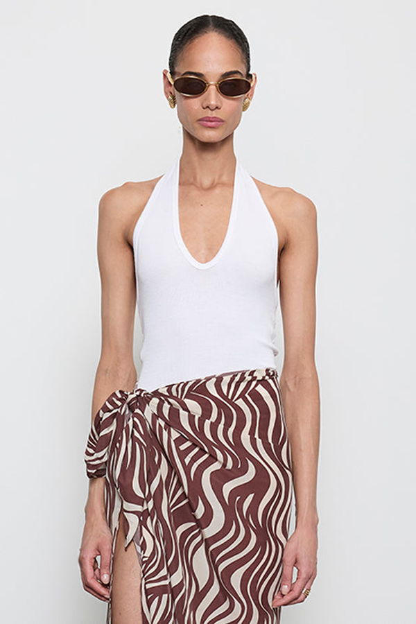 Enza Costa Silk Rib U Halter Top - White