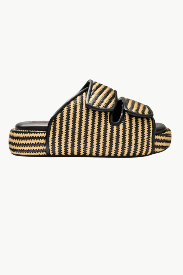 Simon Miller Stripe Raffia Cro Slide - Black/White Micro Stripe