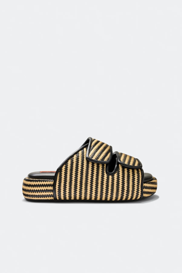 Simon Miller Stripe Raffia Cro Slide - Black/White Micro Stripe