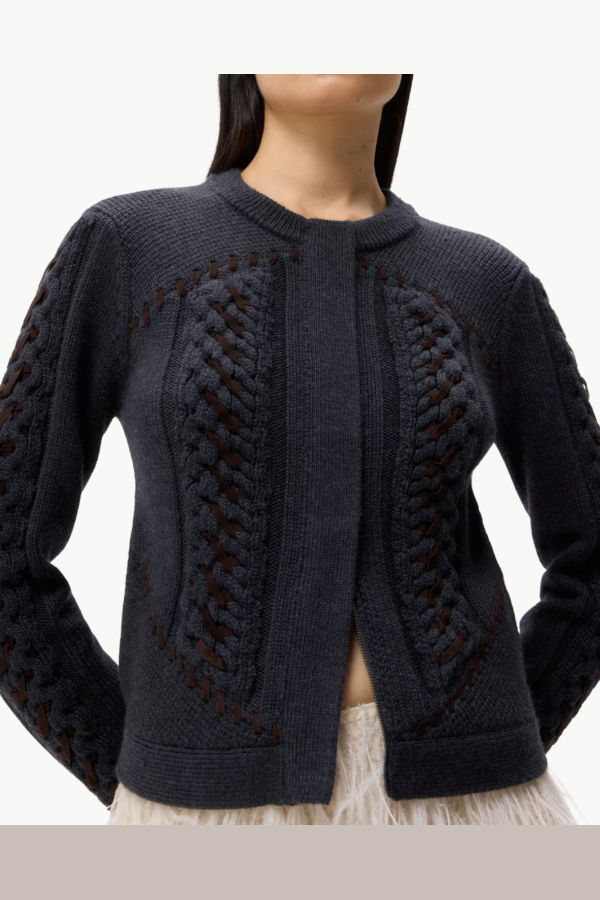 TWP Suede Cable Sweater Jacket - Charcoal