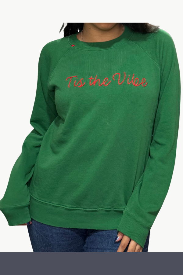 I Stole My Boyfriend's Shirt Tis The Vibe Crew Sweatshirt - Green/Red