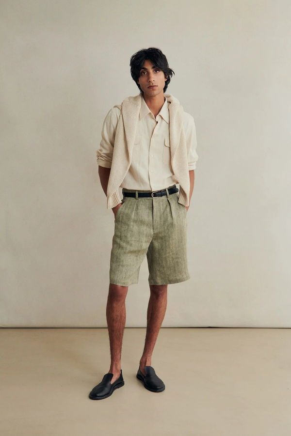 De Bonne Facture Naturalist Shorts - Khaki + Ecru