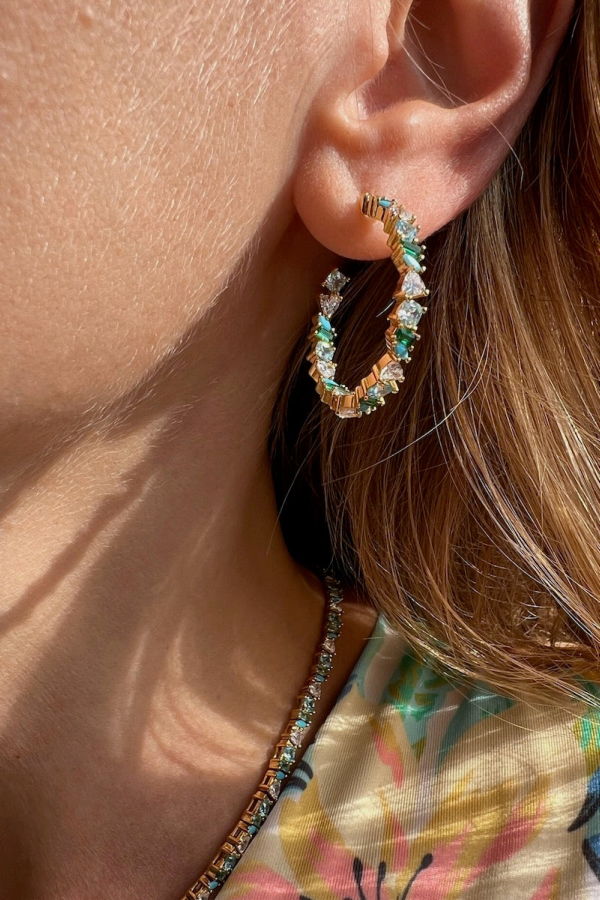 Native Gem Vienna Mini Hoops - Green Opal