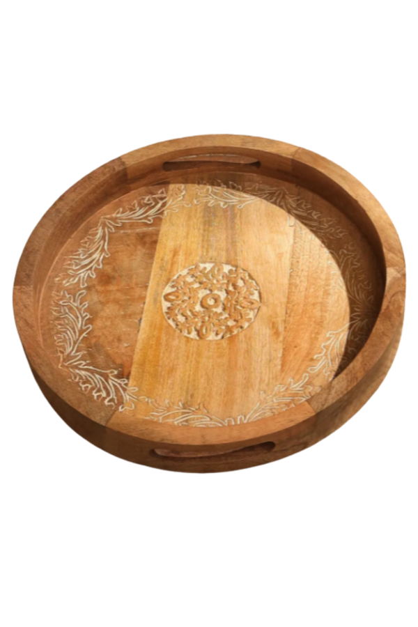 Expo Bazaar Round Mango Wood Serving Tray Set of 2 - Brown