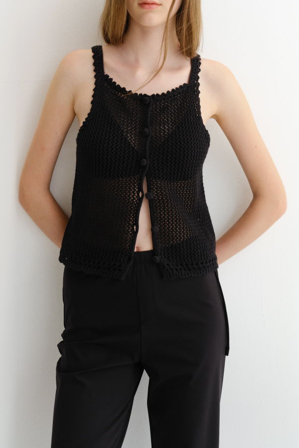 Dunst Crochet Bustier Knit Top - Black
