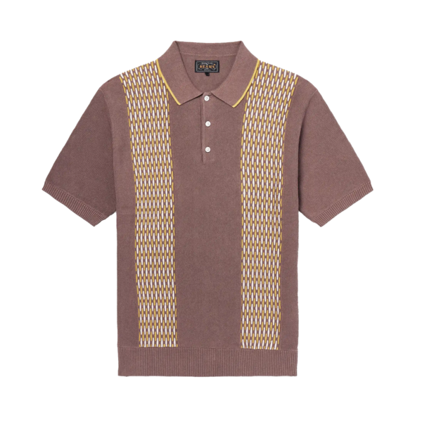 Beams Plus Knit Polo Front Stripe Jacquard