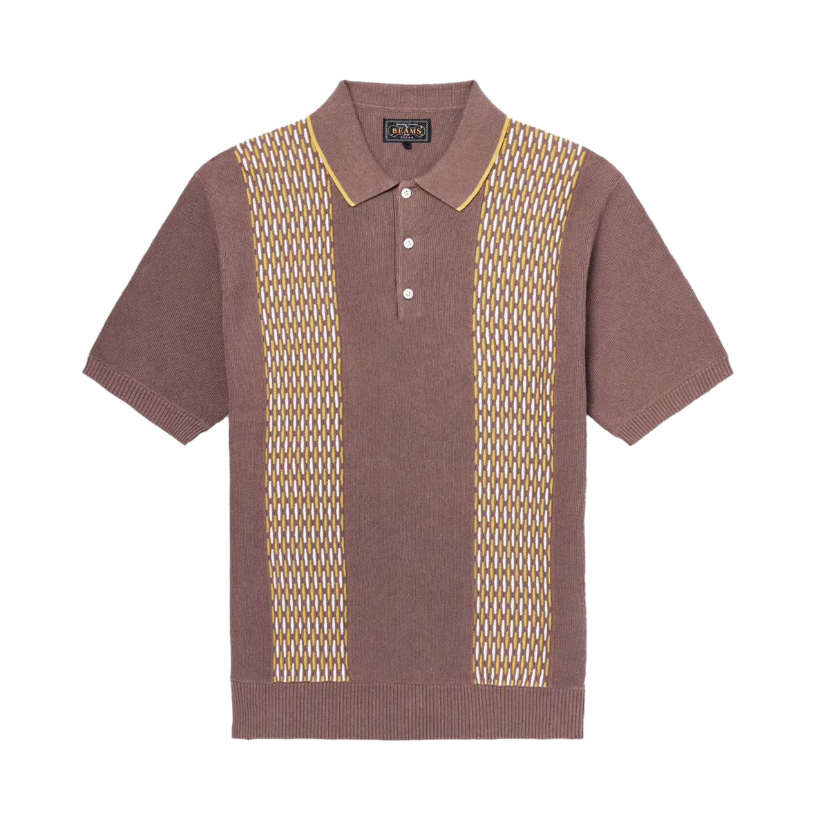 Beams Plus Knit Polo Front Stripe Jacquard - Image 1 of 1