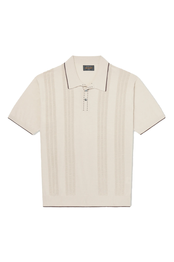 Beams Plus Knit Polo Raised Pattern Jacquard Line