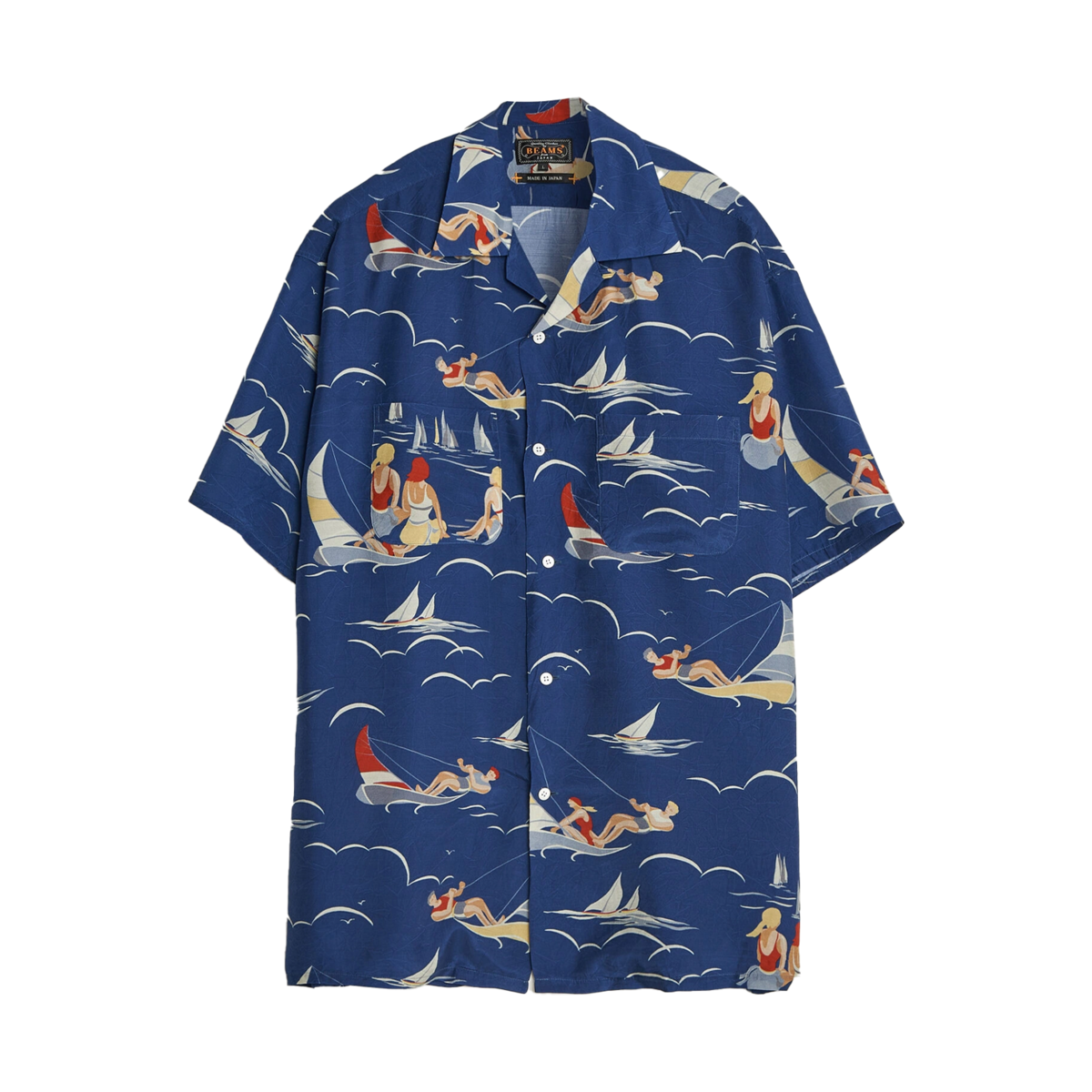 Beams Plus Open Collar Cupro Print Shirt - Image 1 of 1