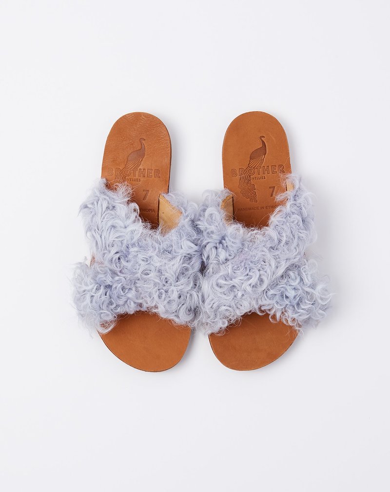 Brother Vellies Lamu Sandal - Lavender Curly Goat
