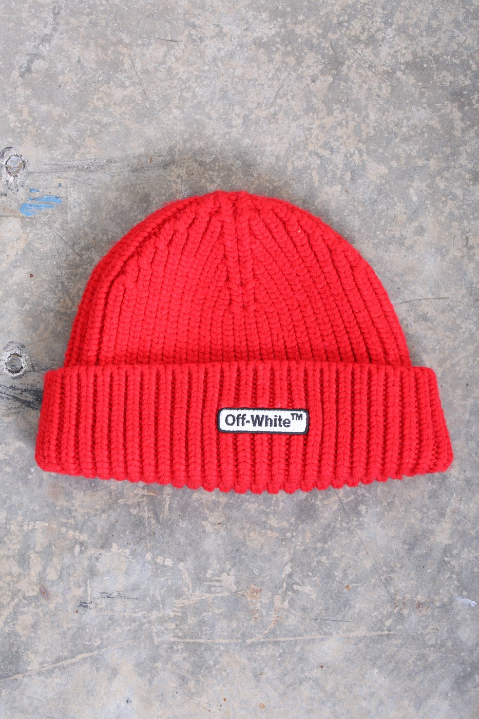 off white beanie red