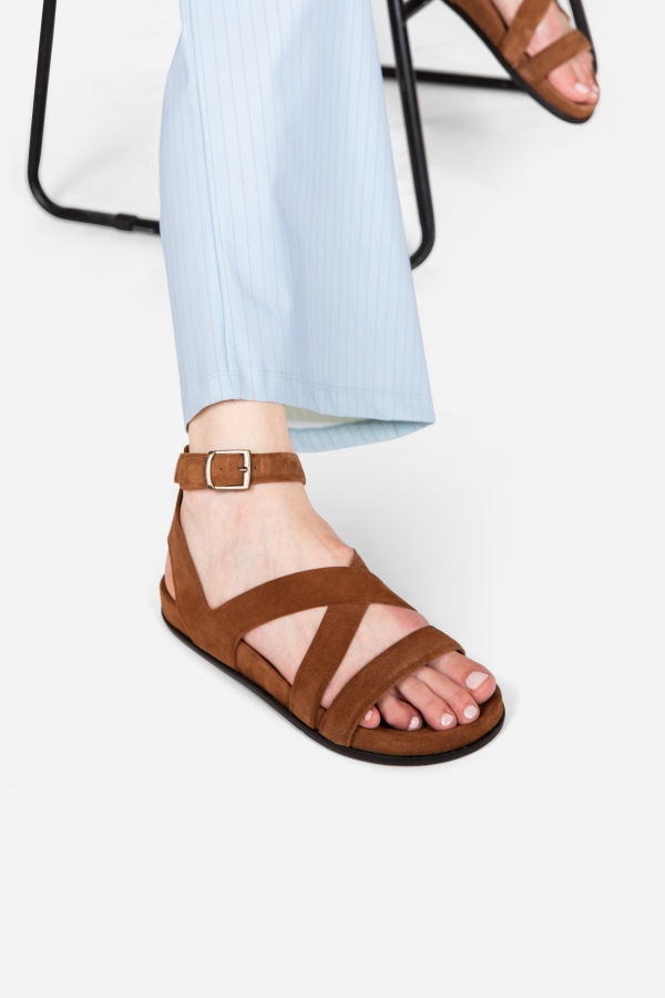 "INTENTIONALLY __________." Myko Ankle Strap Flat Sandal