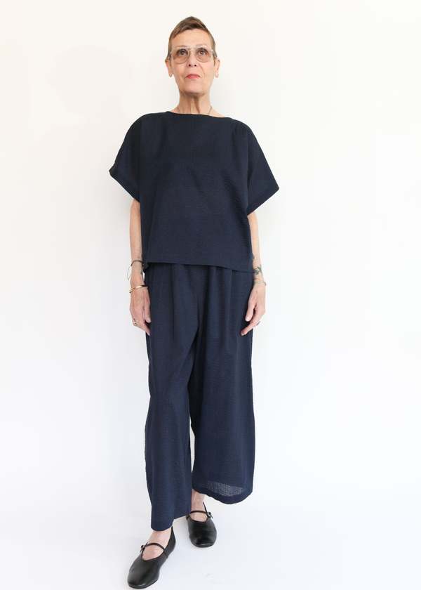 Black Crane Wide Pants w/ Micro Wave Texture