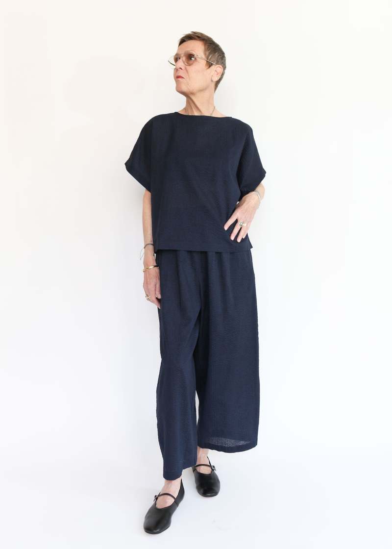 Black Crane Wide Pants w/ Micro Wave Texture