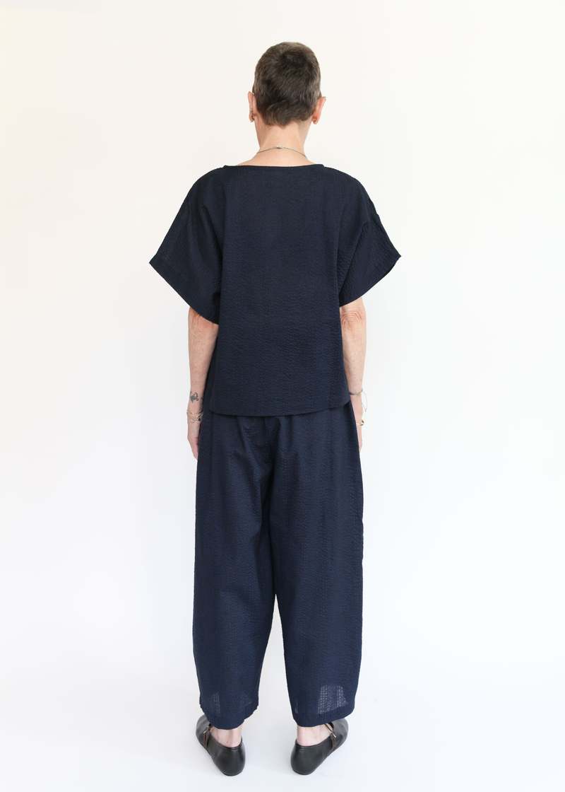 Black Crane Wide Pants w/ Micro Wave Texture
