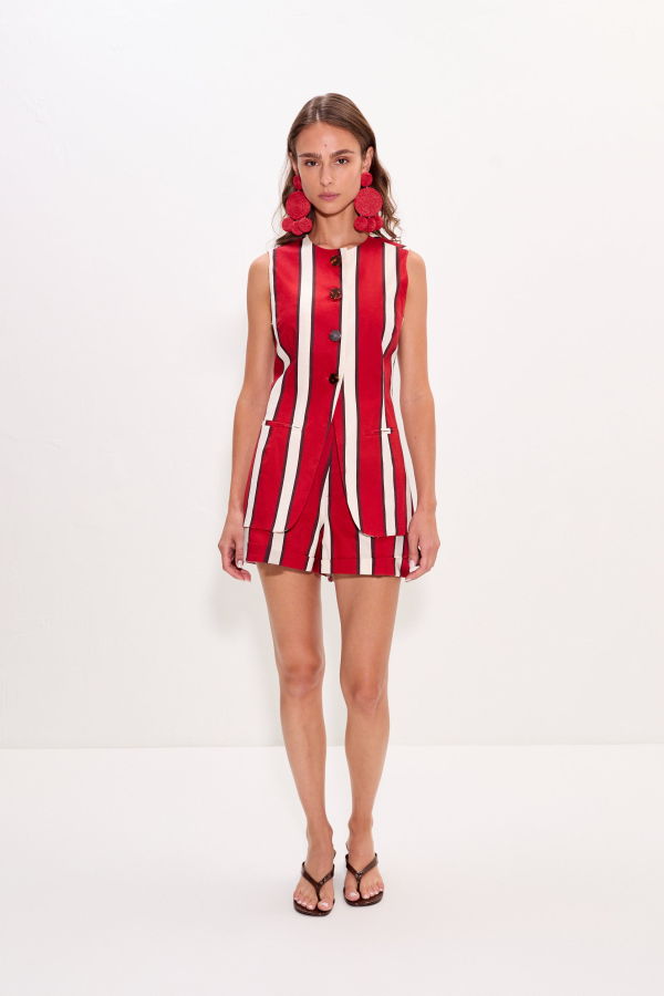Simon Miller Del Mar Linen Vest - Venetian Red Stripe