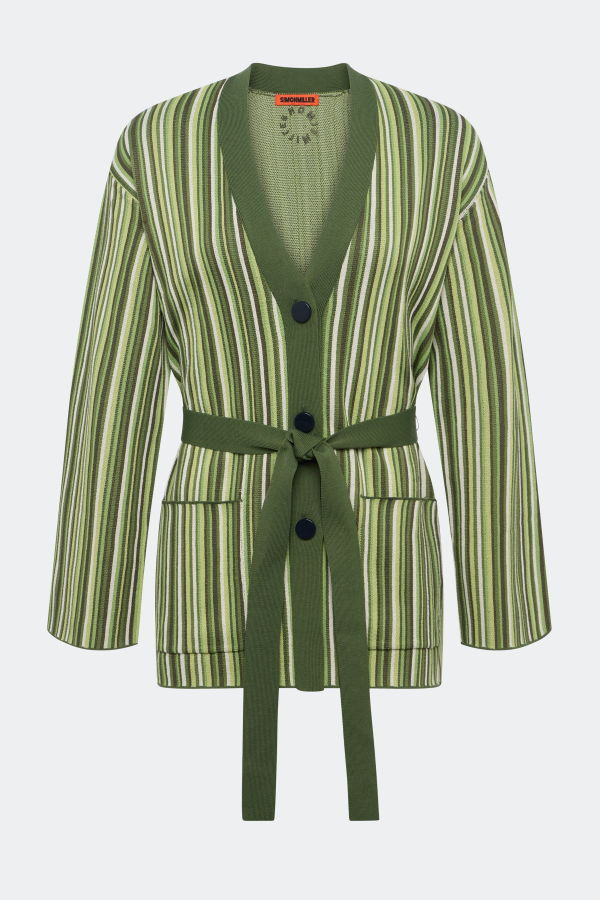 Simon Miller Max Belted Knit Cardigan - Landscape Multi Stripe