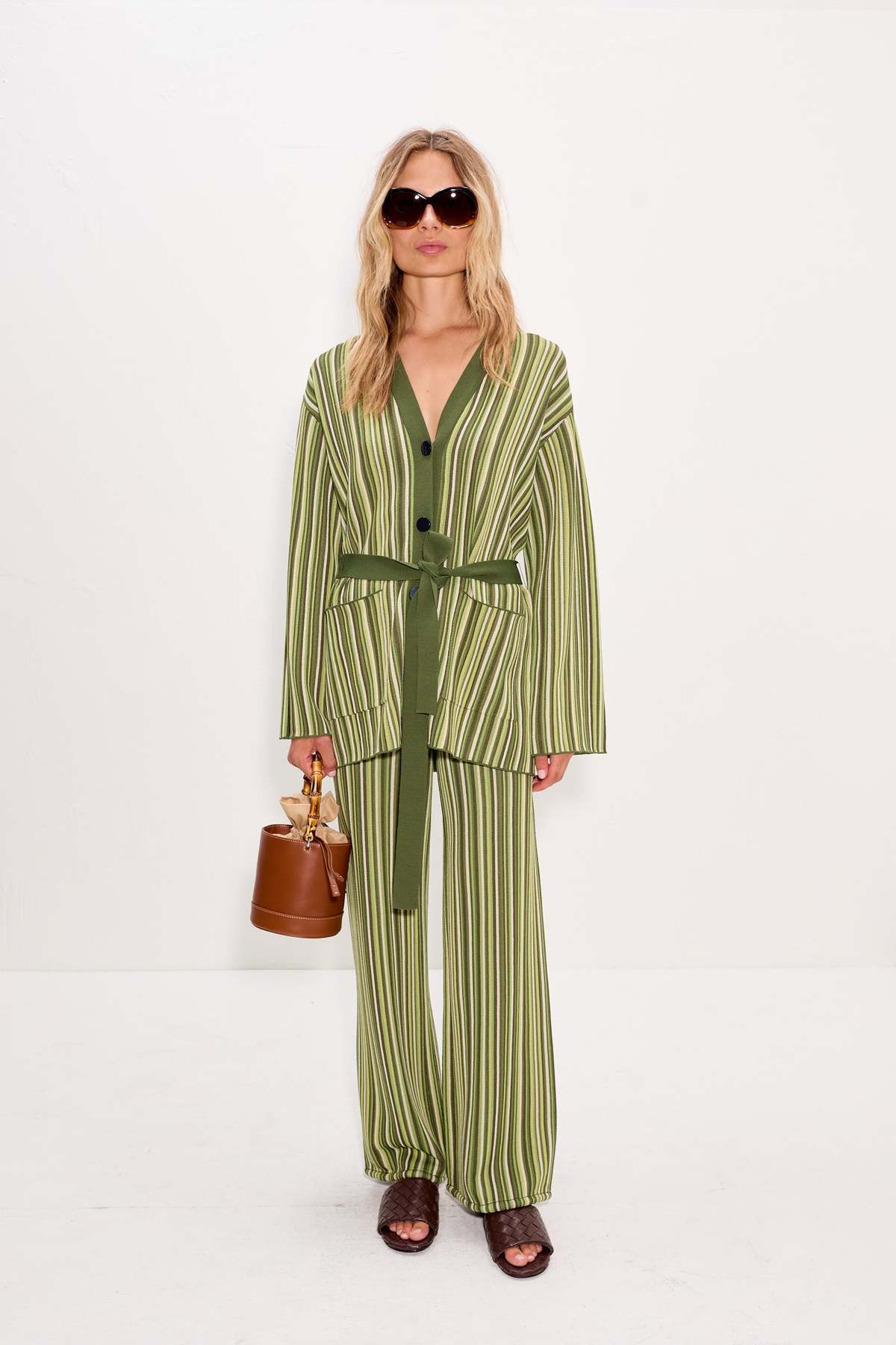 Simon Miller Max Belted Knit Cardigan - Landscape Multi Stripe - Image 5 of 6