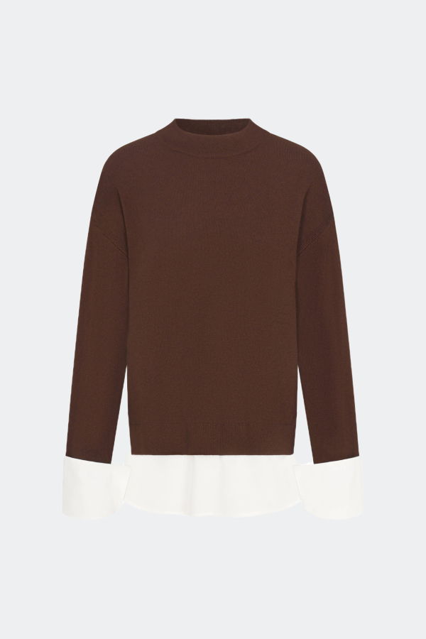 Simon Miller Pip Poplin Combo Sweater Top - Choco Brown/Macadamia