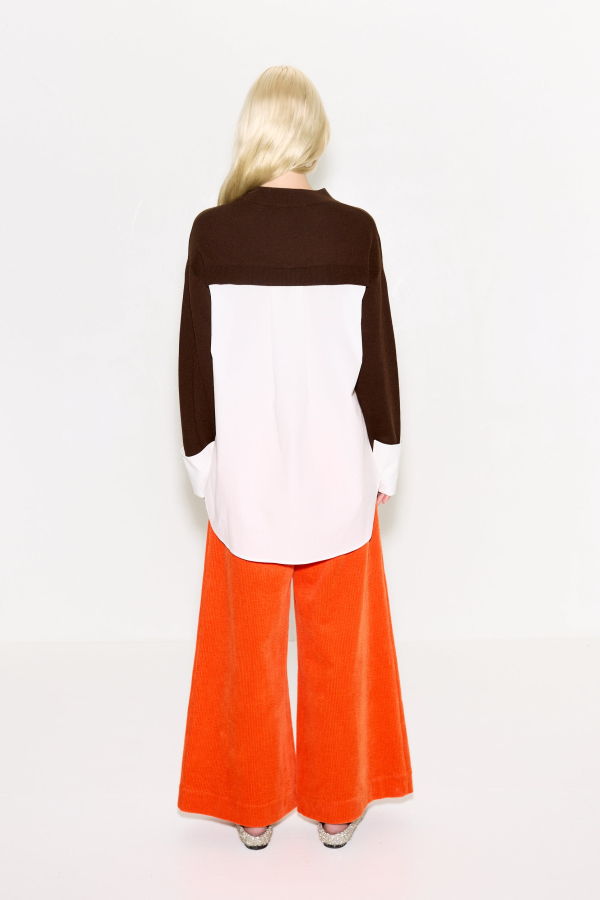 Simon Miller Pip Poplin Combo Sweater Top - Choco Brown/Macadamia