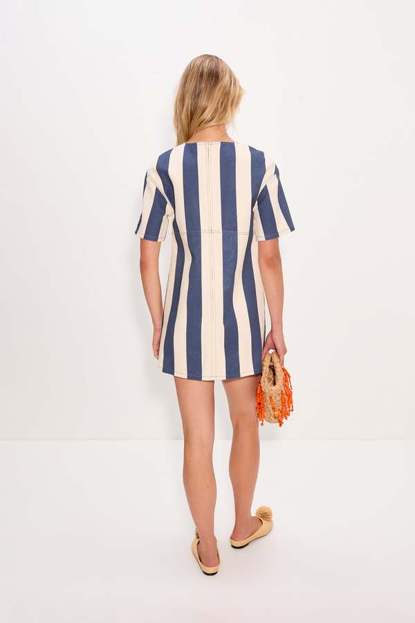 sahara mini dress simon miller SIMONMILLER Sahara Short Sleeve Mini Dress In Navy/Cream XXS / Navy/Cream