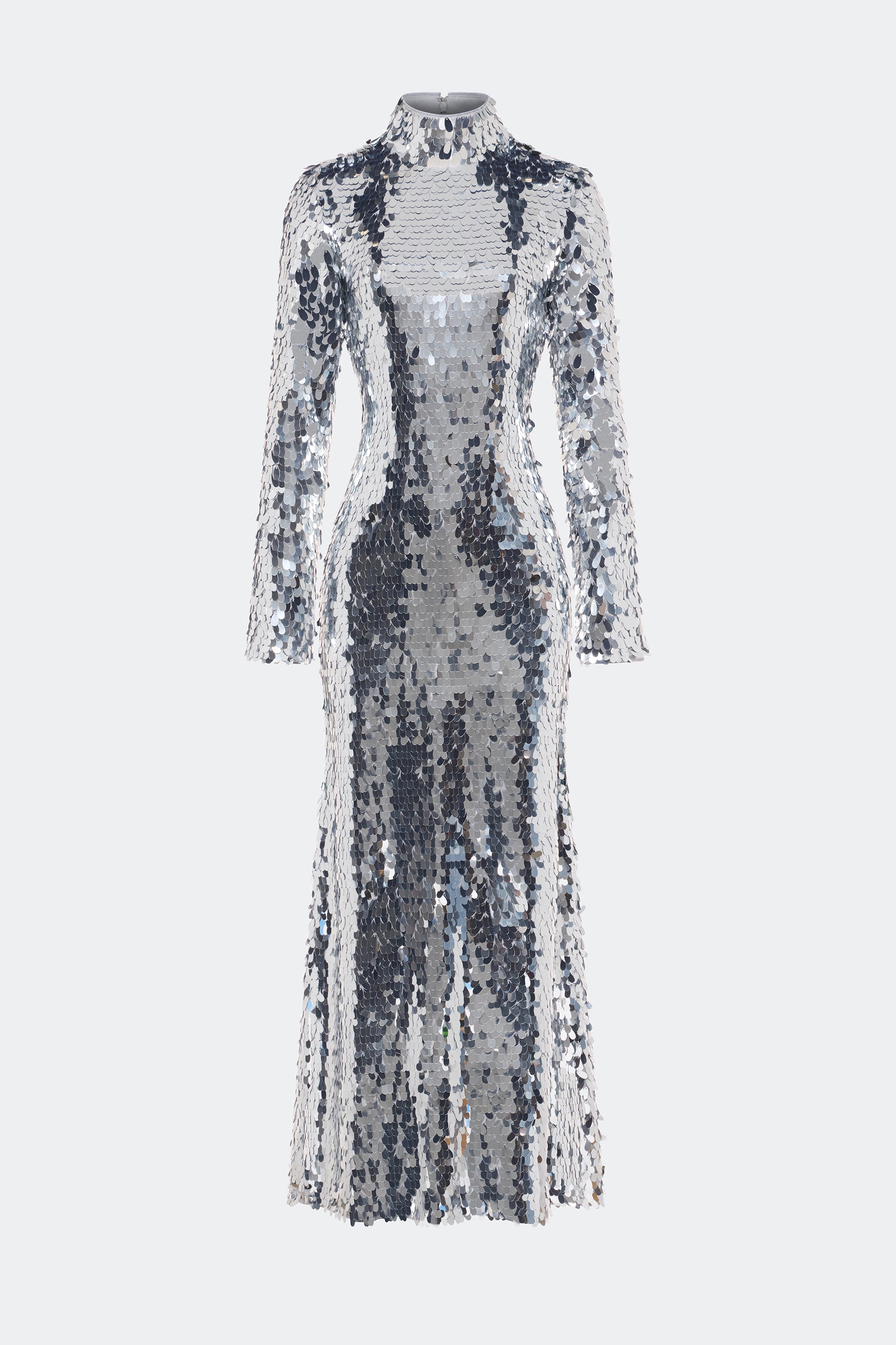 silver sequin maxi dress long sleeve Long Sleeve Crystal Sequin Two Piece Maxi Dress Silver