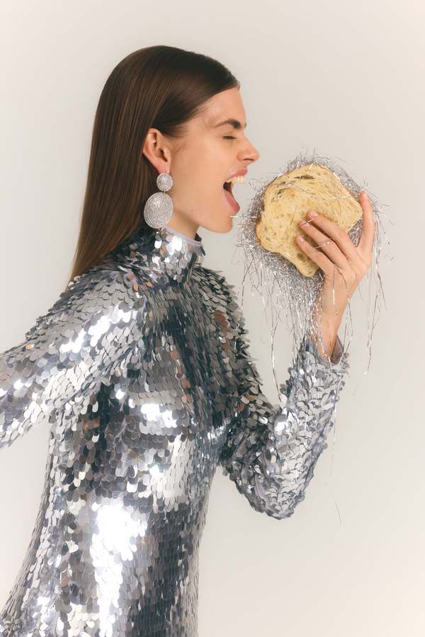 simon miller silver dress Sculpty Strapless Sequin Dress In Satellite Silver