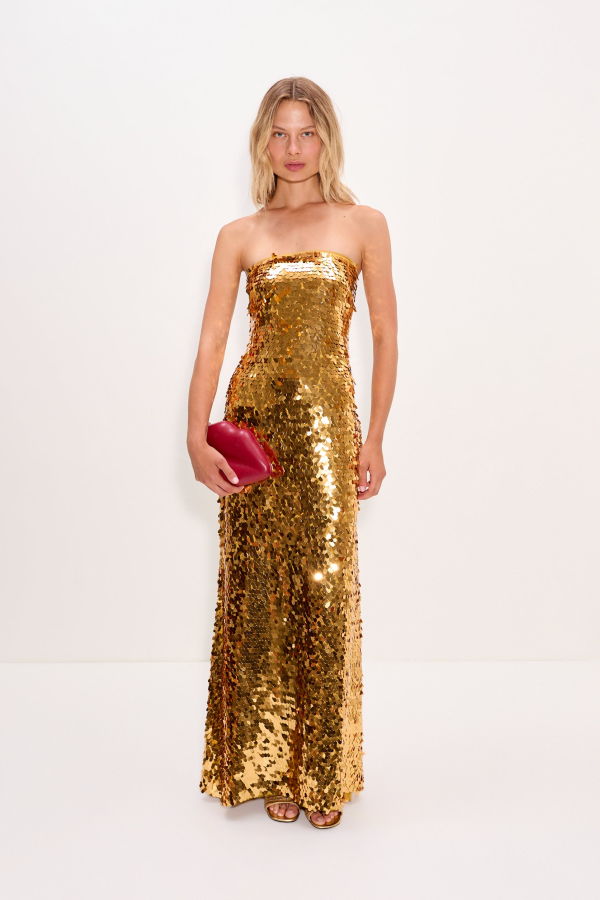 Simon Miller Sculpty Strapless Sequin Dress - Star Gold