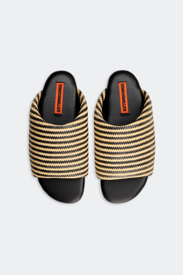 Simon Miller Stripe Raffia Bubble Slide - Black/White Micro Stripe