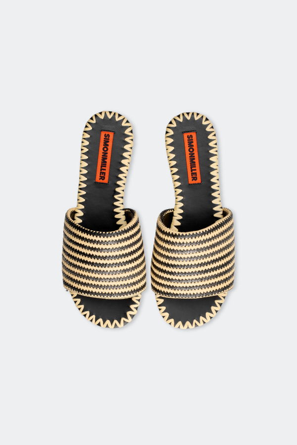 Simon Miller Stripe Raffia Salerno Sandal - Black/White Micro Stripe
