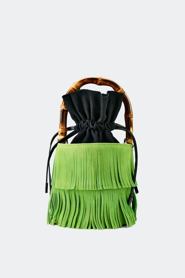 Simon Miller Tiki Fringe Suede Bag - Moss Green