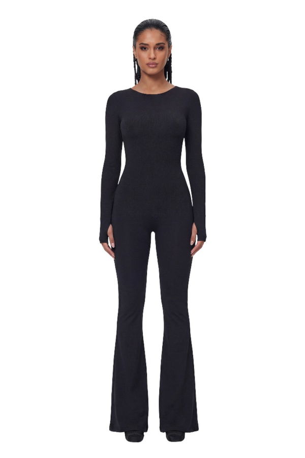 MONOSUIT Bootcut Ribbed Jumpsuit - Black