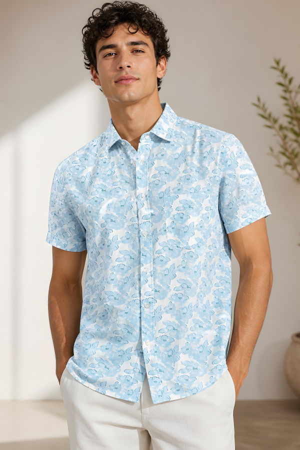 Billy Reid Short Sleeve Textured Painted Treme Shirt