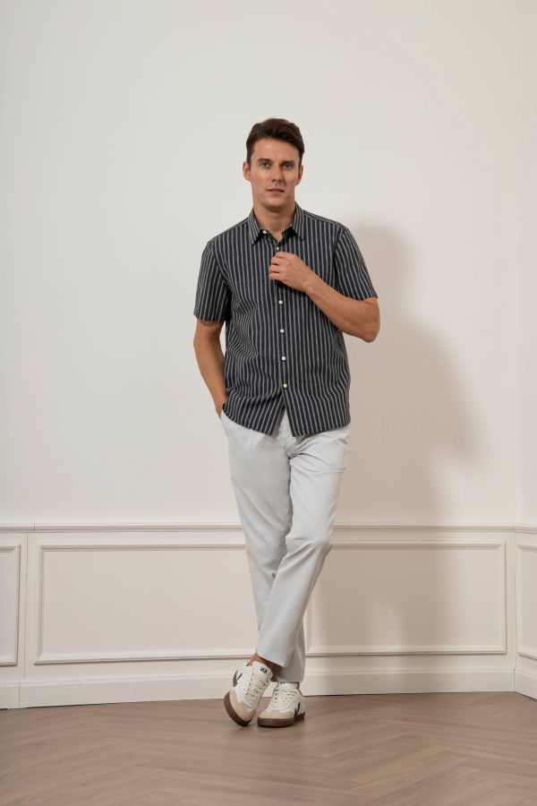O.N.S Arik Chalk Stripe Shirt - Navy/Bright White Stripe