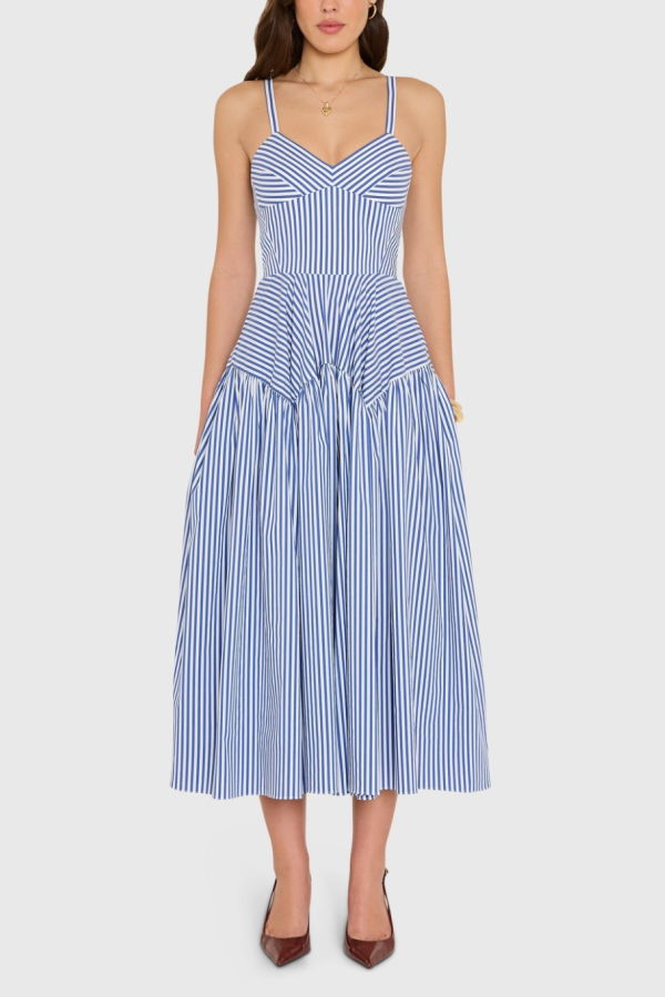 Amanda Uprichard Spencer Midi Dress - Blue / Ivory