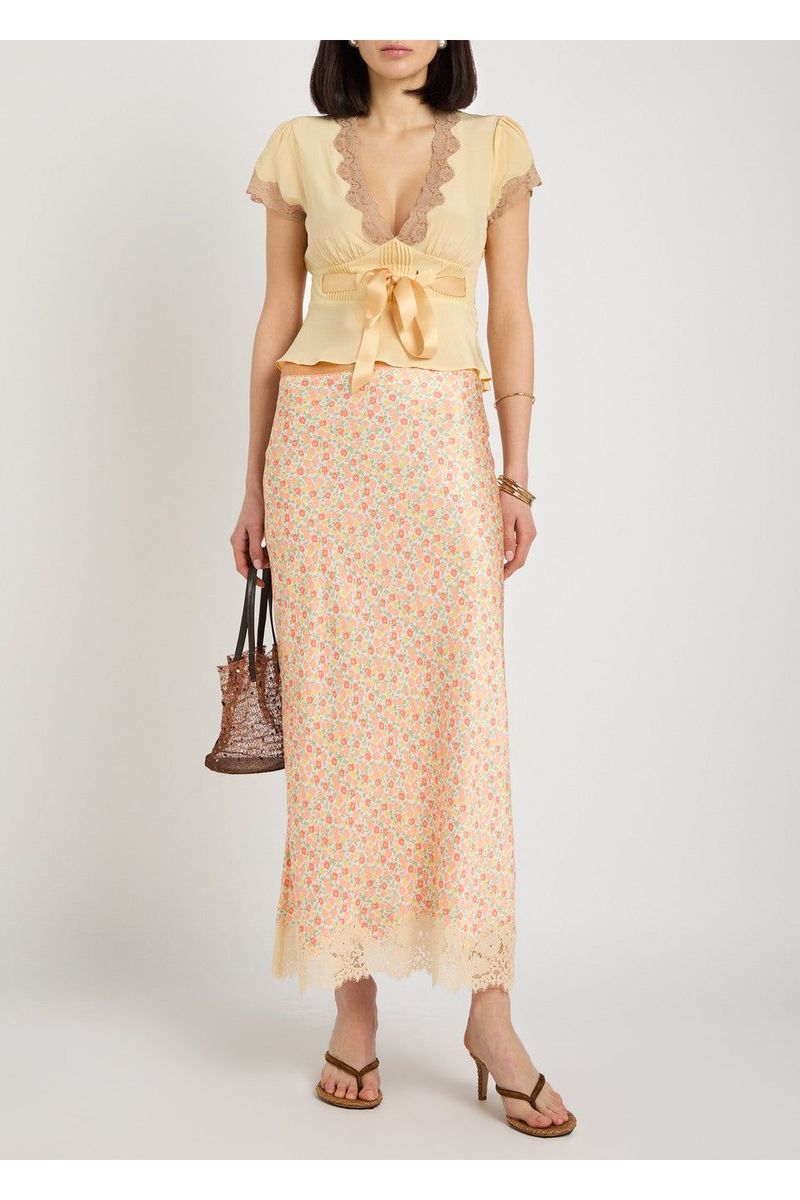 RIXO LONDON Matilde Skirt - Katie Floral Cream