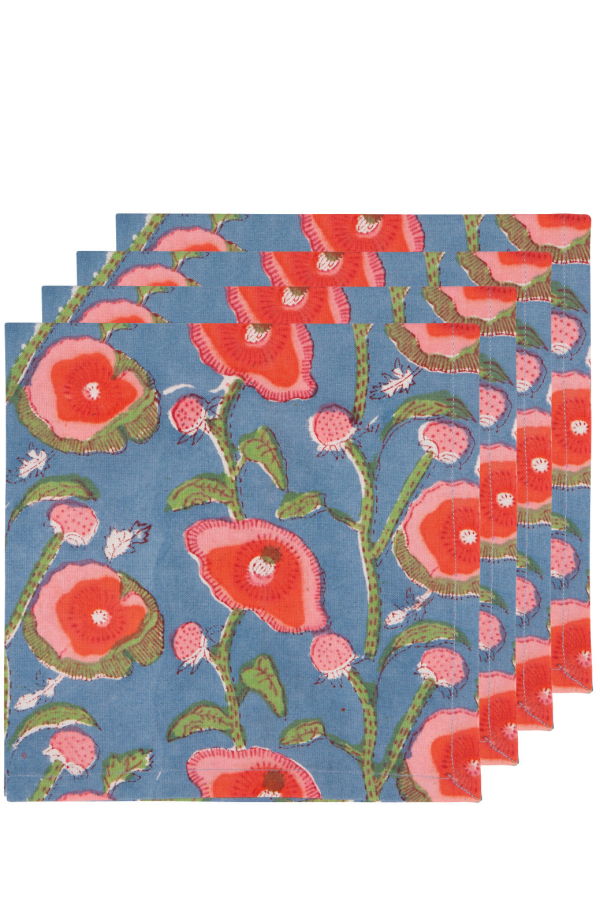 Danica Brands Set of 4 Block Print Poppy Napkins