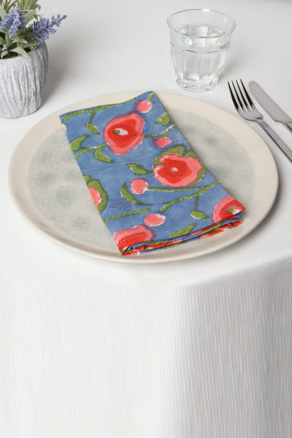 Danica Brands Set of 4 Block Print Poppy Napkins