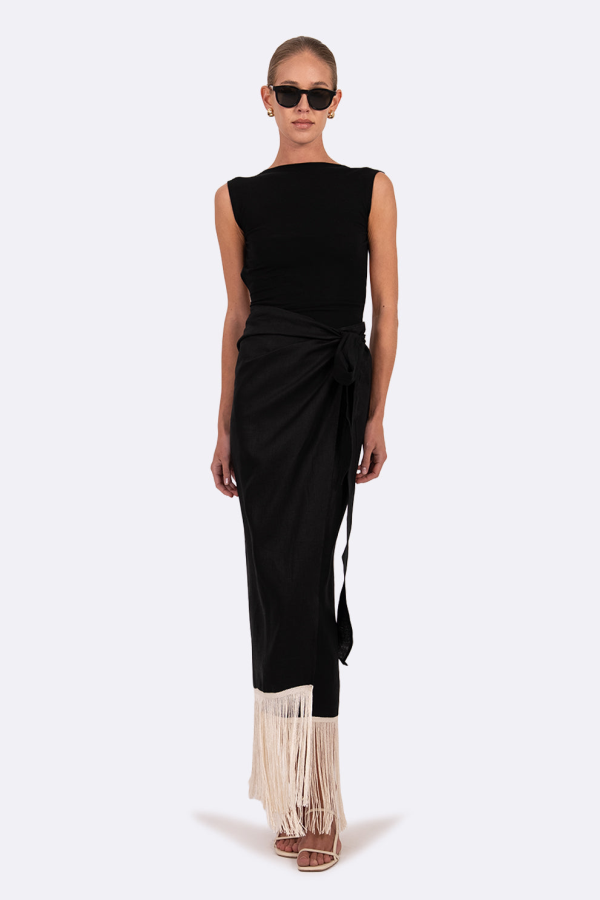 Parentezi Eze Linen Fringe Skirt - Black
