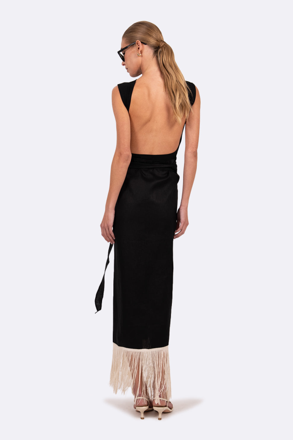 Parentezi Eze Linen Fringe Skirt - Black