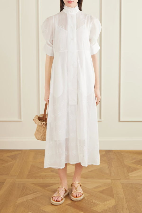 Thierry Colson Venetia Broderie Anglaise Cotton Midi Dress