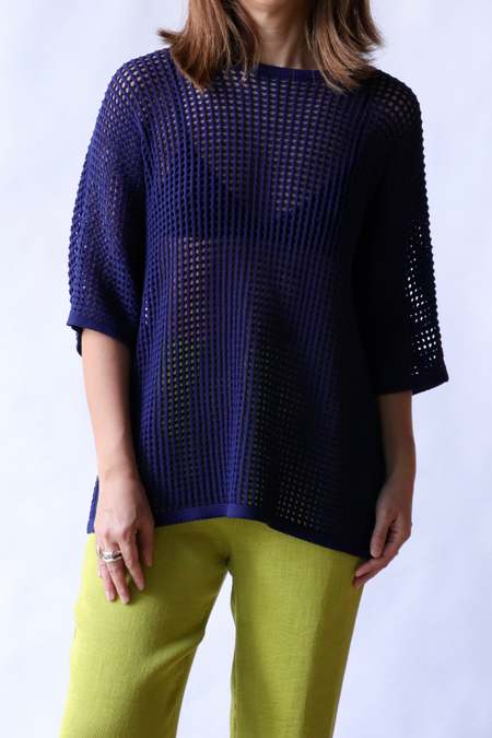 PLEATS PLEASE 新作　FISHNET KNIT ネイビー Pleats Please by Issey Miyake Fishnet Knit Top - Navy | Garmentory